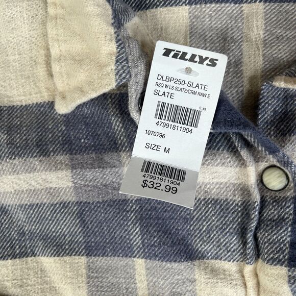 RSQ Tilly's Flannel Shirt Women M Gray Plaid Flannel 100% Cotton Pocket Raw Hem - Picture 4 of 10